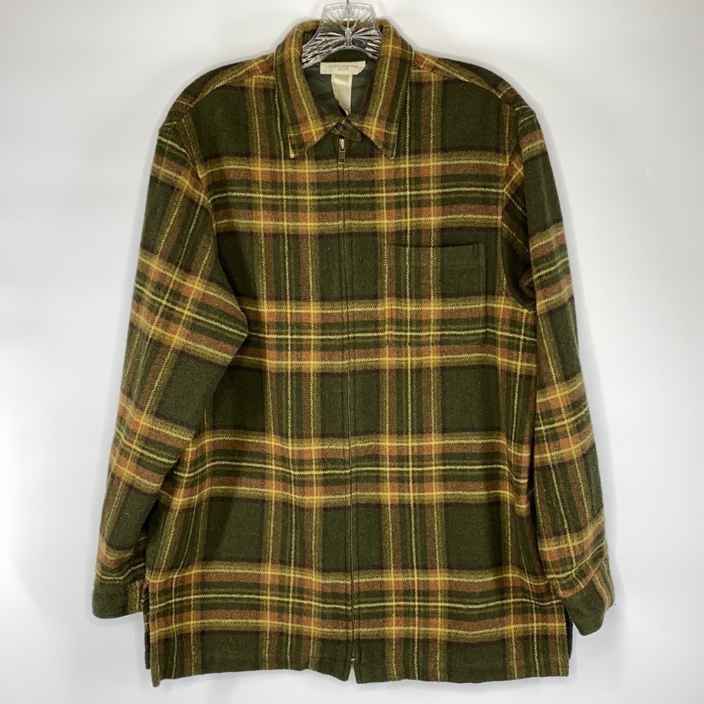 Vintage Jones New York Sport Brown Green Plaid Zip Up Jacket